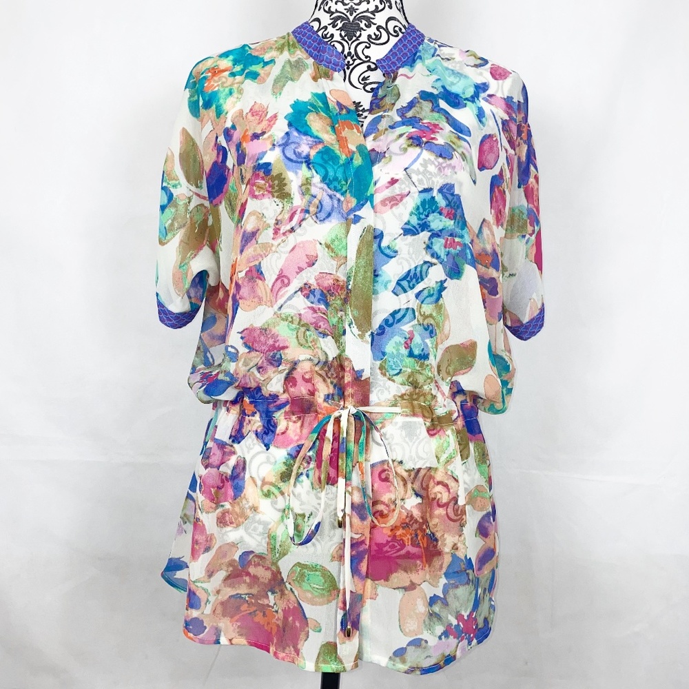 Calvin Klein | Top Blouse V-neck Floral Butons
